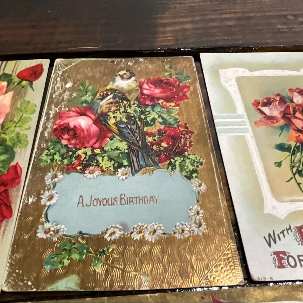 Antique Lot of 6 Assorted Postcards Birthday Greetings Red Pink Flowers Germany